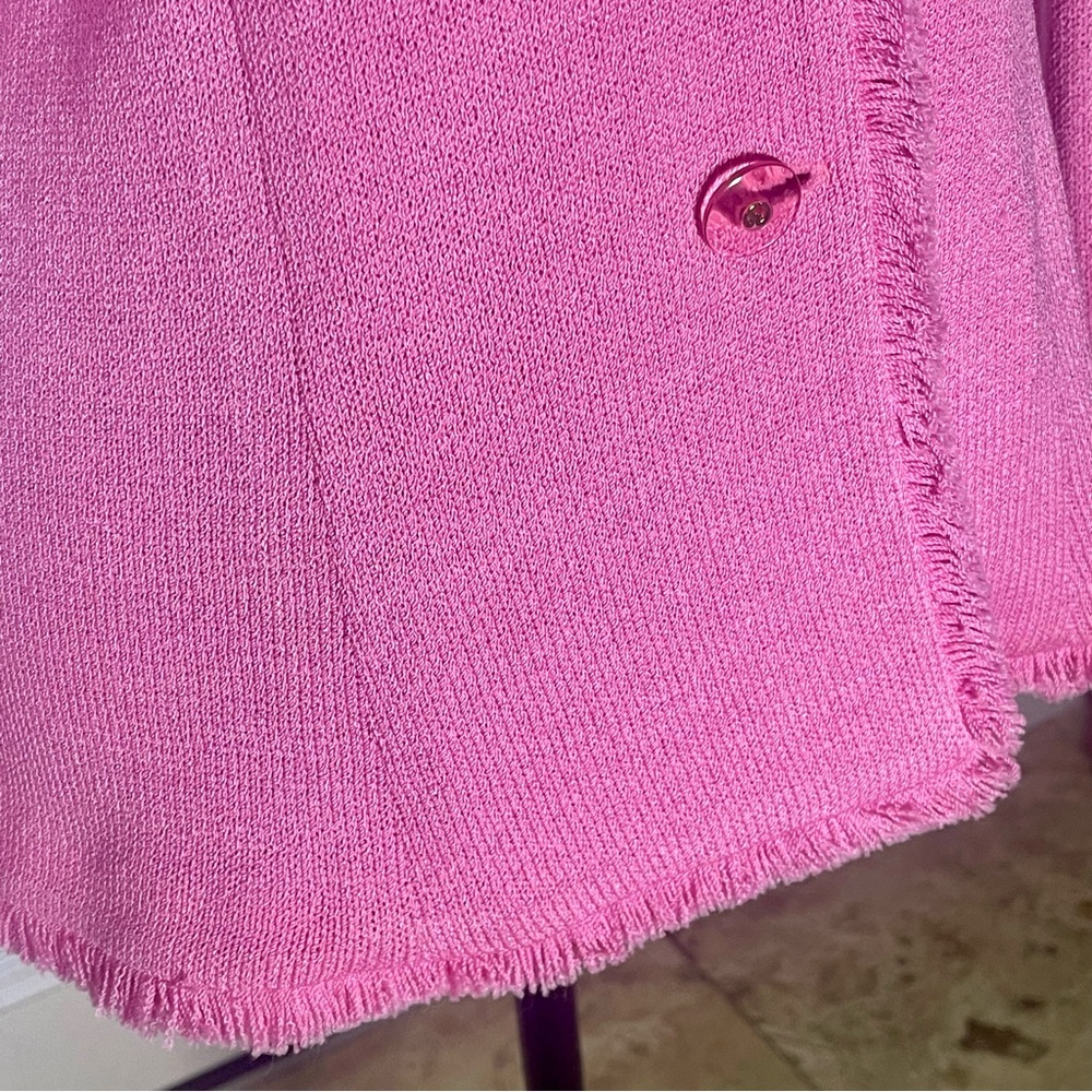 SOLD St. John Marie Gray Rare Y2K Santana Knit Hot Pink Logo Buttons Fringe - Picture 6 of 14